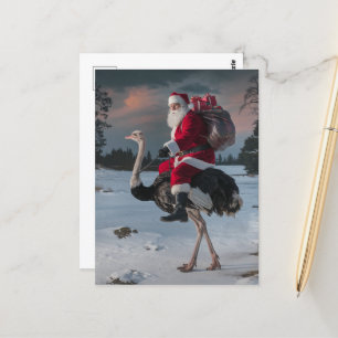 Cartão Postal Papais noeis engraçados e neve de Natal de Ostrich