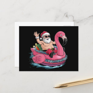 Cartão Postal Papais noeis Flamingo Floatie Natal Em Julho De Ve