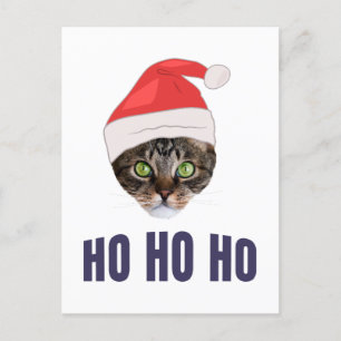 Cartão Postal Papais noeis Gato com Chapéu Santa, Ho Ho ho Convi