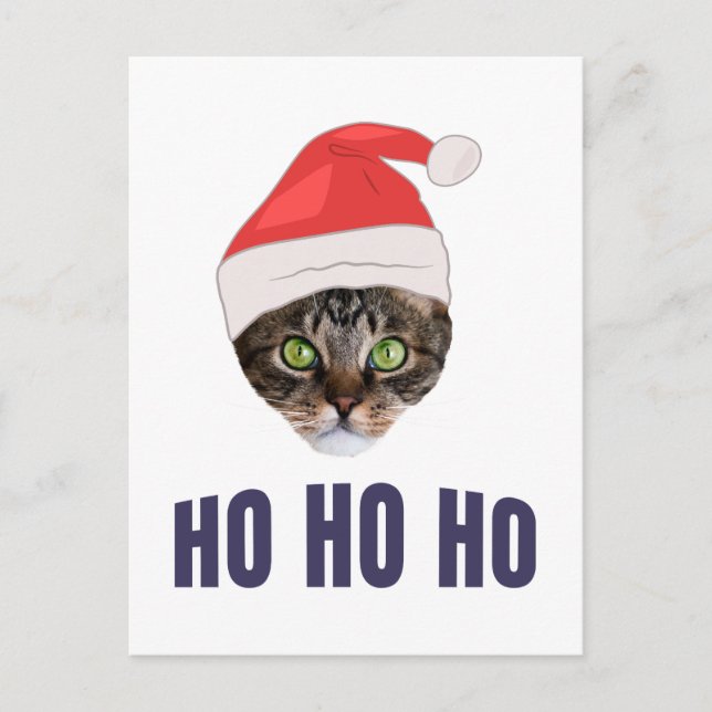 Cartão Postal Papais noeis Gato com Chapéu Santa, Ho Ho ho Convi (Frente)