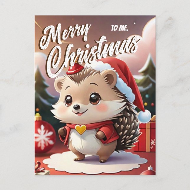 Cartão Postal Papais noeis Hedgehog Feliz Natal para mim Saudaçã (Frente)