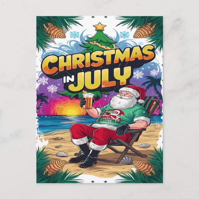 Cartão Postal Papais noeis Jolly relaxando com uma cerveja (Frente)