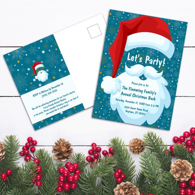 Cartão Postal Papais noeis Negros Festa de Natal Personalizada (Bold Santa Customized Christmas Party Invitation Postcard)