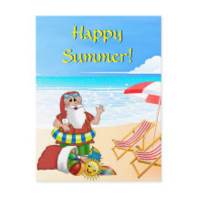 Papais noeis Postcard Xmas Summer Beach