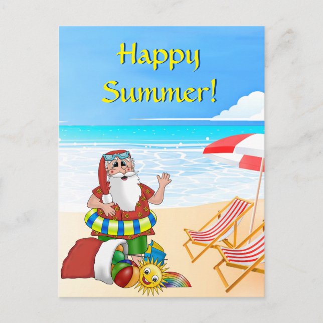 Cartão Postal Papais noeis Postcard Xmas Summer Beach (Frente)