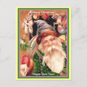 Cartão Postal Papais noeis raros Púrpura Casaco verde Peles e es