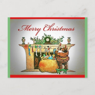 Cartão Postal Papais noeis Raros Vestidos com pelo castanho