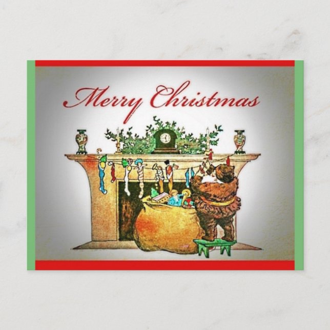 Cartão Postal Papais noeis Raros Vestidos com pelo castanho (Frente)