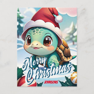 Cartão Postal Papais noeis Tartaruga Feliz Nome de Natal Saudaçã