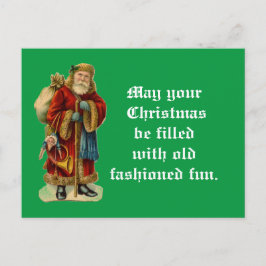 Cartão Postal Papais noeis Vintage com presentes