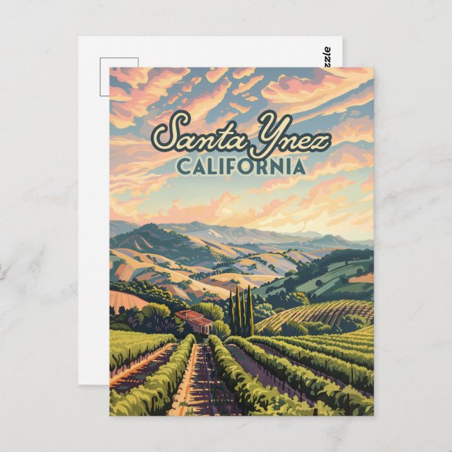 Cartão Postal Papais noeis Ynez California Vineyard Winery Retro (Frente/Verso)