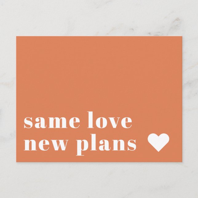 Cartão Postal Papaya | Anúncio de adiamento de casamento moderno (Frente)