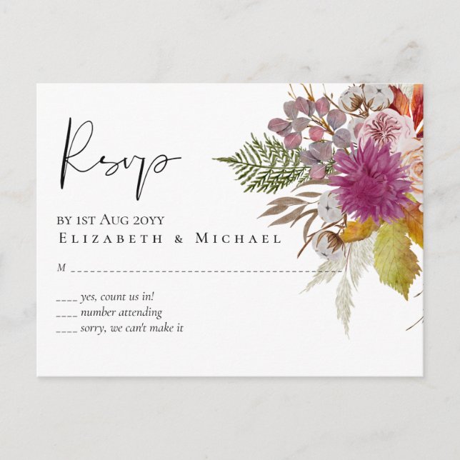 Cartão Postal PAPEL Cinnamon Casamento Fall Florals (Frente)