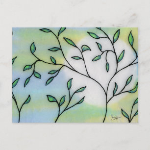 Cartão Postal Papel de amora pintado em camadas com folhas