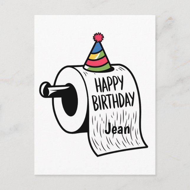 Cartão Postal Papel higiênico com desenho de chapéu de aniversár (Frente)