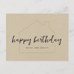 Cartão Postal Papel Kraft Feliz Aniversário Imobiliária 
