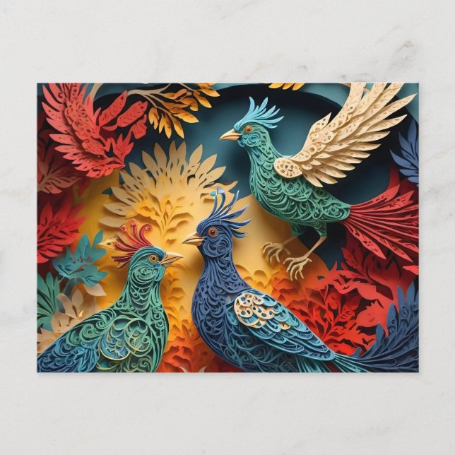Cartão Postal Papercut Fantasy Birds (Frente)