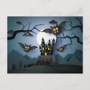 Cartão Postal Papercut Haunted Castle e Bats