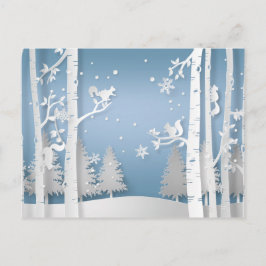 Cartão Postal Papercut Winter Forest and Squirrels Christmas
