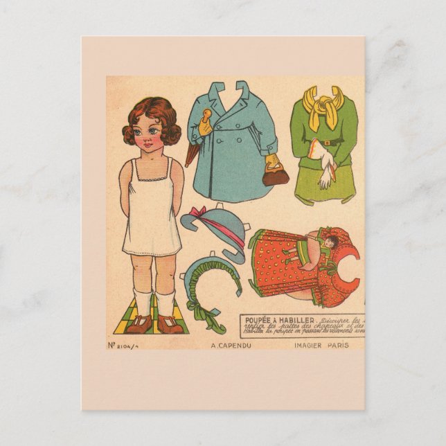 CARTÃO POSTAL PAPERDOLL GIRL VINTAGE CUTE POSTCARD (Frente)