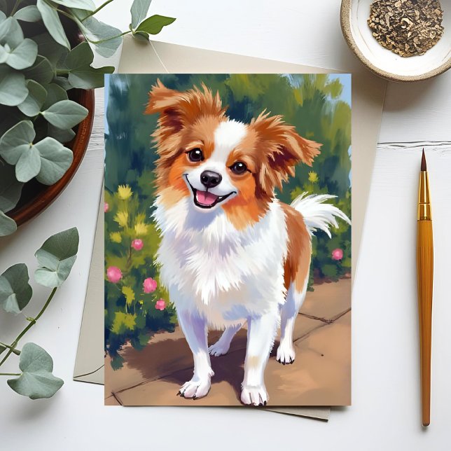 Cartão Postal Papillon Dog | Pet Watercolor Painting (Criador carregado)