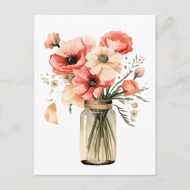 Cartão Postal papoilas num frasco de mason (Frente)