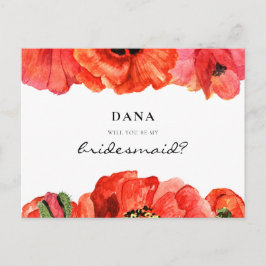 Cartão Postal Papoilas vermelhas aquarela Proposta de Bridesmaid