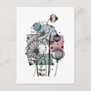 Cartão Postal Papoulas Doodle Em Tinta E Aquarela