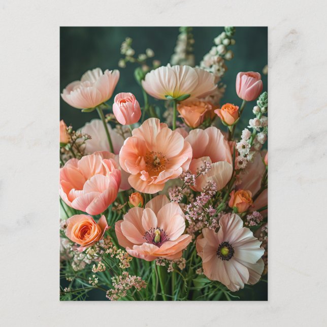 Cartão Postal Papoulas Rosa e Flores de Boca-de-Lobo (Frente)