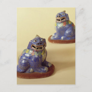 Cartão Postal Par de cães de cloisonte chineses, século 18