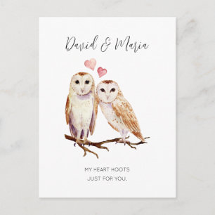 Cartão Postal Par de Corujas Amor Eterno Aniversário