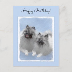 Cartão Postal Par de Keeshond Pintura Original de Arte Animal