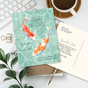 Cartão Postal Par de Koi Tropical Salve a Data