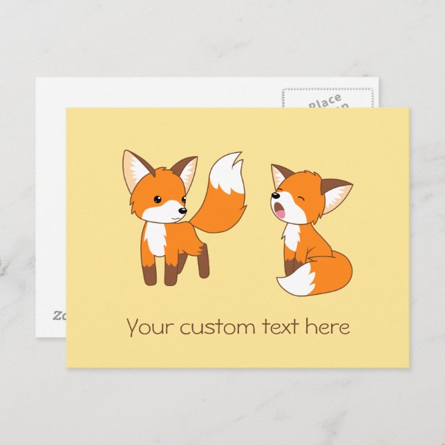 Cartão Postal Par de Pequenas Raposas Fofas (Frente/Verso)