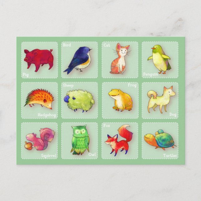 Cartão postal para 12 animais (personalizável) - h (Frente)