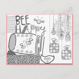 Cartão postal para colorir Bee Happy