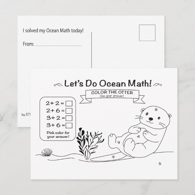 Cartão Postal para Colorir Matemática da Lontra (Frente/Verso)