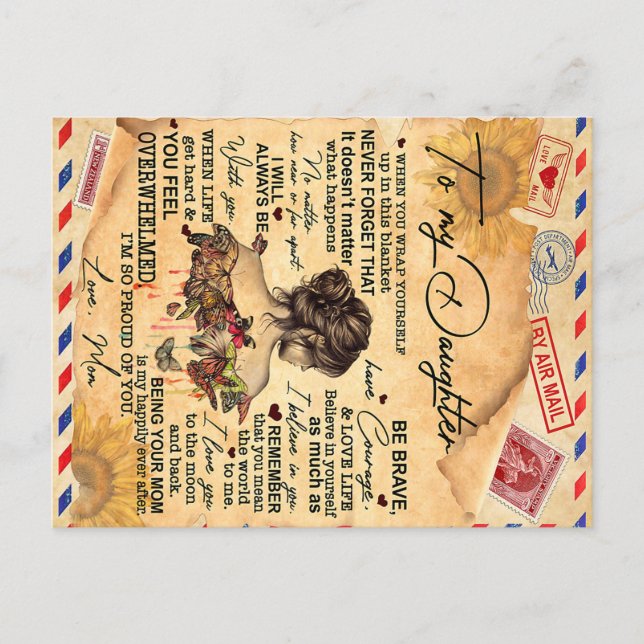 Cartão Postal Para Minha Filha Borboletas Presente de Aniversári (Frente)