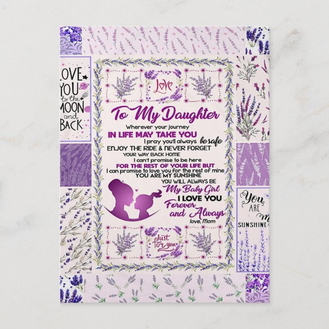 Cartão Postal Para minha filha, minha menina, eu te amo para sem (Frente)