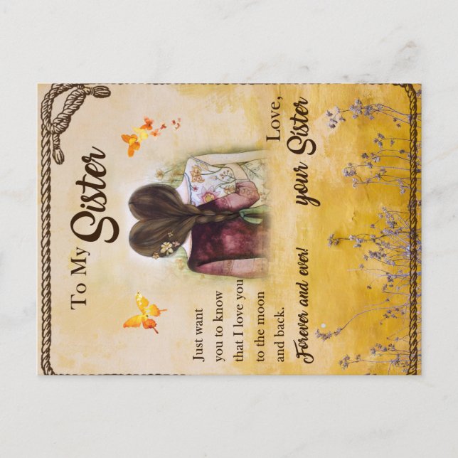 Cartão Postal Para Minha Irmã Presente, Amantes De Borboletas, I (Frente)