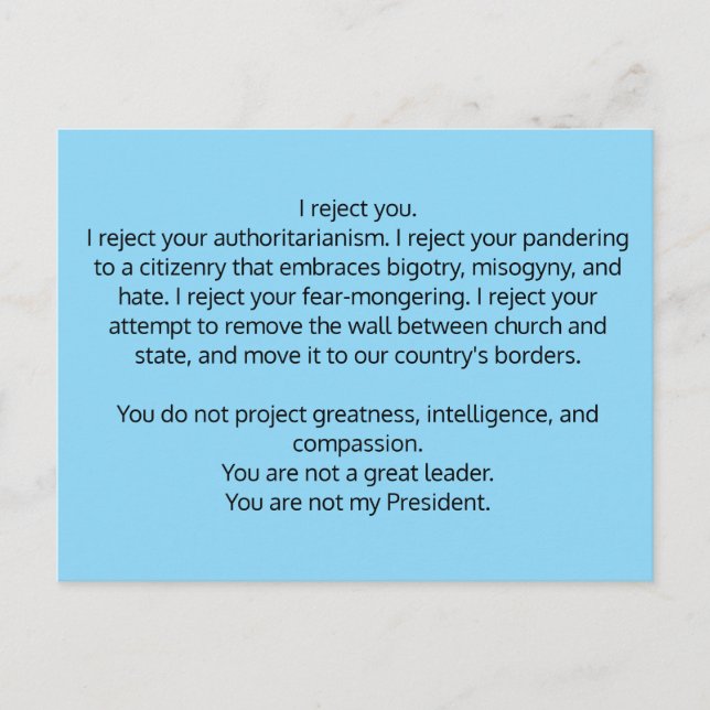 Cartão postal para o Presidente Trump (Frente)