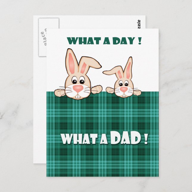 Cartão Postal Para Pai no Dia de os pais. Dois coelhos bonitos (Frente/Verso)