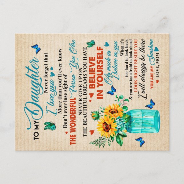 Cartão Postal Para Presente à Minha Filha,Amante de Borboleta,Pr (Frente)