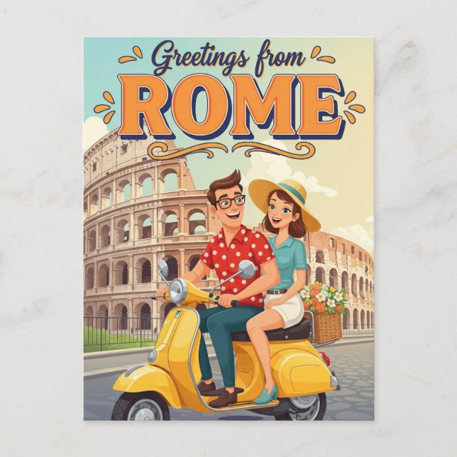 Cartão postal para turistas em Vespa em Roma (Frente)