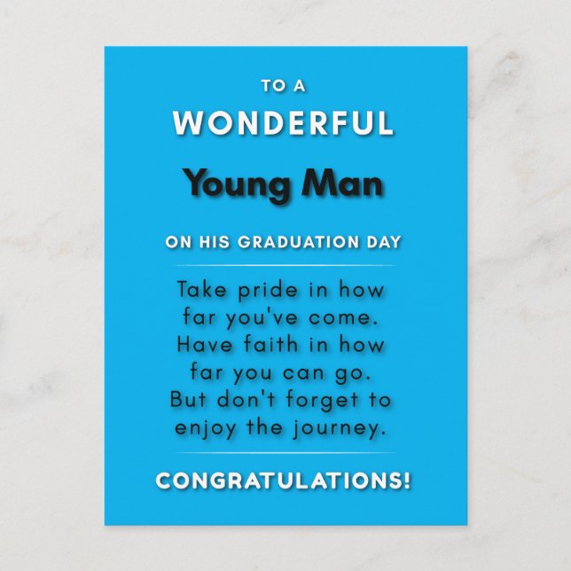 Cartão Postal Para um jovem maravilhoso no dia da sua formatura  (Frente)