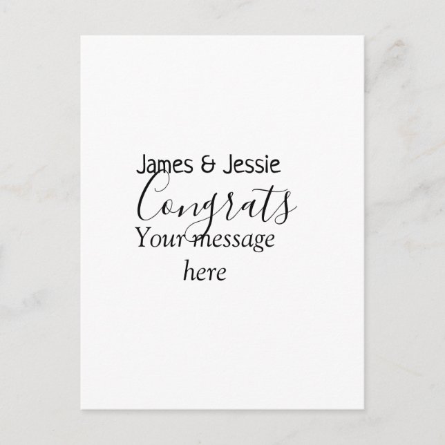 Cartão Postal Parabéns adicionar mensagem de casamento para o ca (Frente)