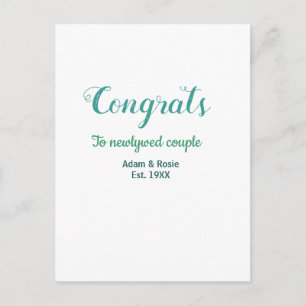 Cartão Postal Parabéns casal de casamento azul verde nome ano de
