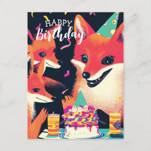 Cartão Postal Parabéns da Família da Raposa Feliz