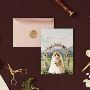 Cartão Postal Parabéns de casamento floral de gato fofo
