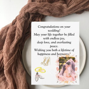Cartão Postal Parabéns de Casamento Floral Romântico Elegante Ca